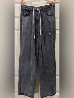 Wish List Jeans Women’s L Wide Leg Black Denim High Rise Boho Pants